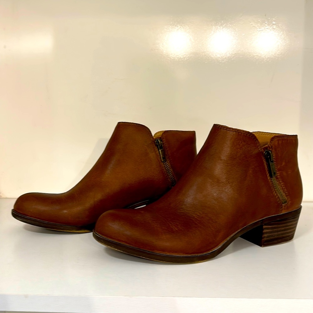 Lucky Brand Basel Leather Boots | Side Zip | Brown